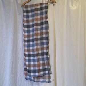 notPERFECTLINEN Linen SCARF - Checkered Blue-Camel-Beige-Grey